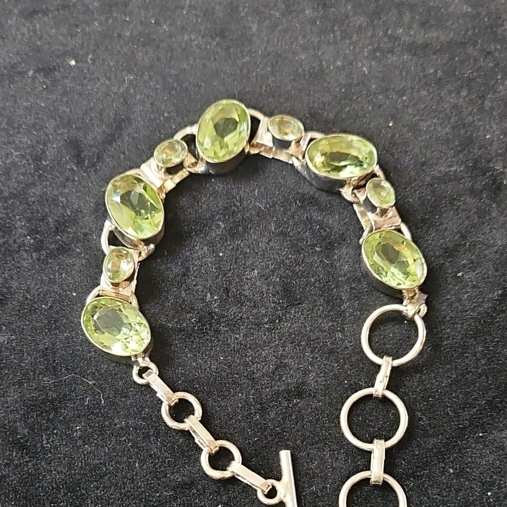 Vintage 925 Silver Elegant Green Gemstone Bracelet 1970